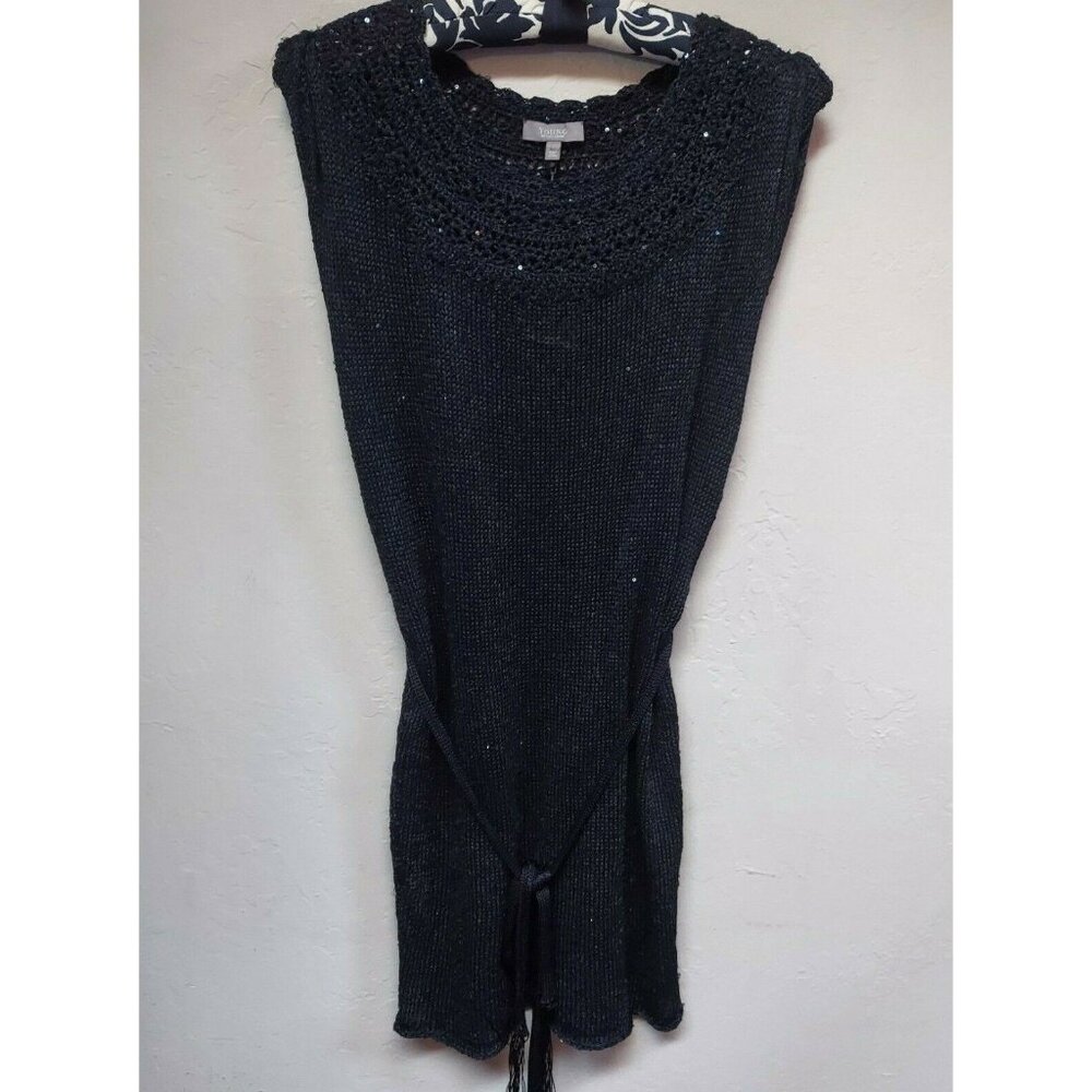 Young by Yoyo Yeung Small Scoop Neck Sleeveless Sequin Knit Dress Tie Front New